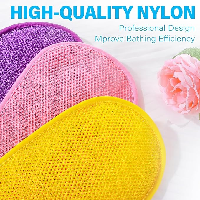 3 Pieces African Net Sponge Exfoliating Mitts Exfoliator Gloves Visibly Lift Away Dead Skin, Great for Spray Tan Removal or Keratosis PilarisExfoliating Mitts (Pink,Yellow,Purple)