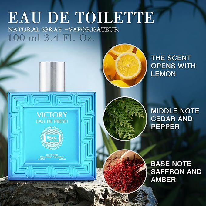 Hybrid & Company Victory Eau Fresh for Men Pour Homme Eau de Toilette Vaporisateur Natural Spray 3.4 Fl Oz