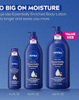 NIVEA Essentially Enriched Body Lotion for Very Dry Skin with Hyaluronic Acid, Almond Oil and Deep Nourishing Serum, 72-Hour Body Moisturizer, 33.8 Fl Oz Value Size Pump Bottle