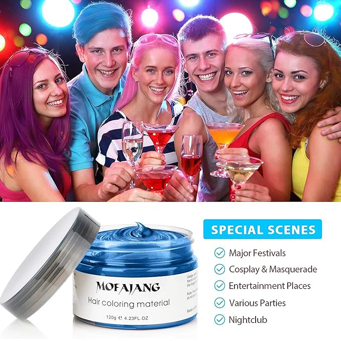 Hair Wax Spray - Temporary Blue Hair Styling Clay for Temporary Hair Color, Cosplay & Parties (4.23 oz)