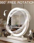 ROLOVE 13 Inch Vanity Mirror with Lights, Round Make Up Mirror with Lighting, LED Mirror Makeup Mirror with Lights for Bedroom Tabletop, Smart Touch Control, 360° Rotation (White)