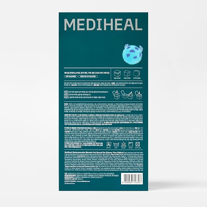 MEDIHEAL Madecassoside Toner Pads [Disney Pixar Edition]-Centella Asiatica to Improve Uneven Skin Tone - Vegan Face Gauze, Full size 100 + Refill 100 (Madecassoside, 200 pads)