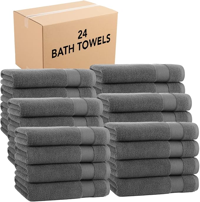 Arkwright Bath Towels Set of 4 - (Bulk Case of 24) Super Soft 100% Cotton, 600 GSM Quick Dry & Absorbent, Luxury Bathroom Essentials for Hotels, Spa, Hosts, and Vacation Rentals, Pewter Grey