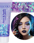 MEICOLY Light Purple Hair Glitter,Chameleon Purple Mermaid Face Glitter,Glitter Face Paint for Halloween,Mardi Gras Outfit for Women,Rave Glitter Makeup Sparkle Chunky Glitter for Women,50ml