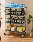 Finnhomy 4 Tier Heavy Duty Commercial Grade Rolling Cart with Handle Bar, Metal Wire Utility Cart with Wheels, Shelf Size 18" D x 30" W, NSF Listed, Black