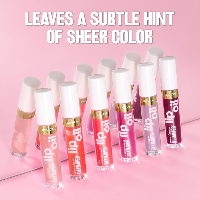 REVLON Super Lustrous Glimmer Lip Oil, Moisturizing & Tinted, Shiny Finish, Made with Plant-Based Squalane, 003 Glow Mama, 0.13 fl oz