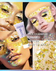 DAGEDA Body Glitter Gel, Face Glitters Body Gel Sequins Shimmer Liquid Eyeshadow, Chunky Glitter for Face Hair Nails, Holographic Cosmetic Laser Powder Festival Glitter Makeup 50ml(Gold