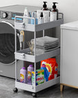 Ronlap 3 Tier Slim Rolling Storage Cart with Wheels Plastic Utility Cart Organizer for Snack Craft Art Postpartum Baby Diaper Nail Makeup in Bathroom Laundry Room Kitchen Bedside Narrow Space, Grey