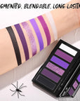 Purple Eyeshadow Palette with Mirror Lilac Violet Plum Tones Matte Shimmer Glitter 6 Colors Mini Eye Shadow Pallet Travel Size Highly Pigmented for Fairy Witch Goth Halloween Costume Makeup