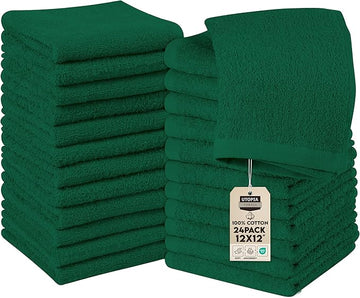 Utopia Towels 24 Pack Cotton Washcloths Set - 100% Ring Spun Cotton, Premium Quality Flannel Face Cloths, Highly Absorbent and Soft Feel Fingertip Towels (Hunter Green)