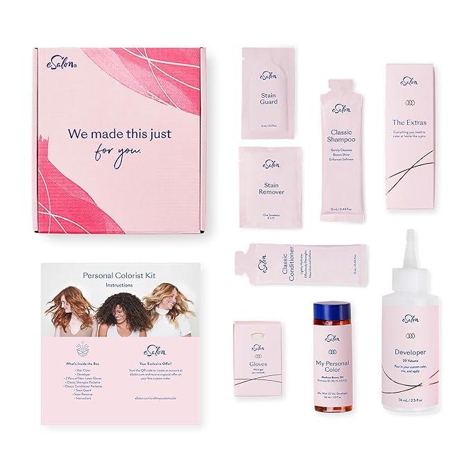 eSalon Permanent Hair Color & Hair Dye Complete Kit - Personal Colorist Kit for Up To 100% Gray Coverage for All Hair Types - Professional-Grade Ammonia-Free Hair Dye (Light Brown Red Copper 6RC)