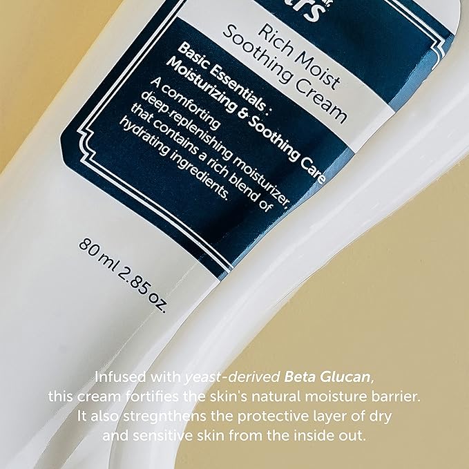 DearKlairs Rich Moist Soothing Cream 80ml, Repair Skin Barrier, Sensitive Skin, Hypoallergenic, Centella Asiatica, Ceremide, Moisturizer, Full Hydration, Non-sticky texture, Korean Moisturizer