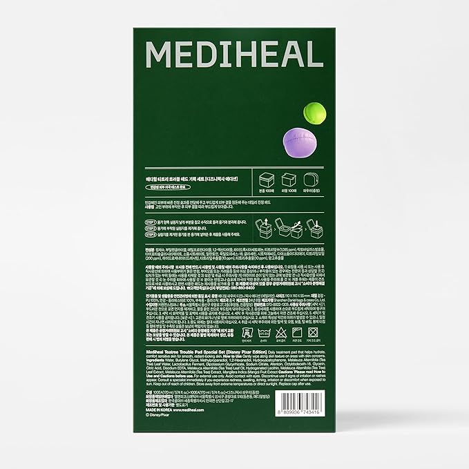 MEDIHEAL Madecassoside Toner Pads [Disney Pixar Edition]-Centella Asiatica to Improve Uneven Skin Tone - Vegan Face Gauze, Full Size 100 + Refill 100 (Teatree, 200 Pads)