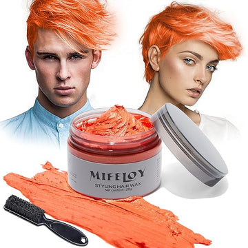 4.23 oz Temporary Orange Hair Spray Color Wax with Dye Brush, Instant Natural Hairstyle Cream, Disposable Coloring Mud for Women Men Youth, Washable Styling Pomades, Party Cosplay DIY Halloween