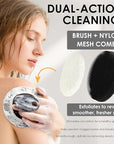 INNERNEED Food-Grade Soft Silicone Body Scrubber Shower Brush Handheld Cleansing Skin Brush, with Exfoliating Net Sponge Case (Black Brush)