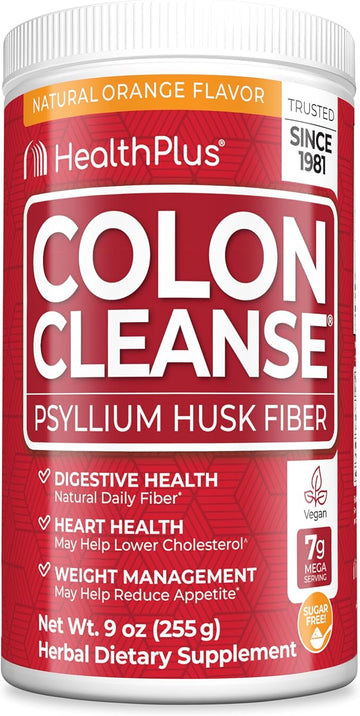 Health Plus Colon Cleanse Digestive Support | Natural Sweetener without Artificial Flavors | Daily Fiber for Toxin Elimination To Reduce Bloating | Orange Flavor | 9 Ounces, 36 Servings