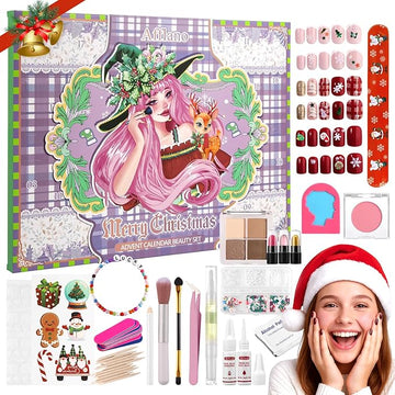 Makeup Advent Calendar 2025 Teens Girl, 24 Days Christmas Countdown Face Eyes Lip Nail Beauty Advent Calendar for Girls Women, 24 Pcs Xmas Holiday Makeup Gifts Sets, Festival Surprise Full Makeup Kits