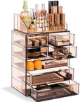 Sorbus Acrylic Makeup Organizer Set, 7-Drawer Vanity & Countertop Cosmetic Storage with Small & Wide Compartments, Bronze Glow Makeup Storage for Brushes, Jewelry – Holiday Gift for Women & Teens