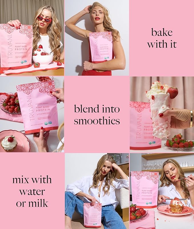 Truvani Vegan Pea Protein Powder | Strawberry | 20g Organic Plant Based Protein | 1 Serving | Keto | Gluten & Dairy Free | Low Carb | No Added Sugar