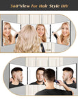 JUSRON 360 Viewing Angle Self Hair Cutting Mirror, Clear Anti-Fog HD Glass (Black with LED with Accessories)