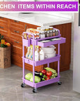 Goovilla 3 Tier Rolling Utility Cart Organizer with Removable Drawer, Stable and Sturdy Purple Rolling Storage Carts with 2 Lockable Wheels for Bathroom, Kitchen, Snack, Craft, Makeup, Baby Essentials