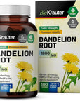 BIO KRAUTER Dandelion Root Capsules - 1800 mg Strength - 100 Count - Dandelion Root Supplement - Vegan Dandelion Powder Capsules for Digestion, Liver Support, Cleansing and Immunity