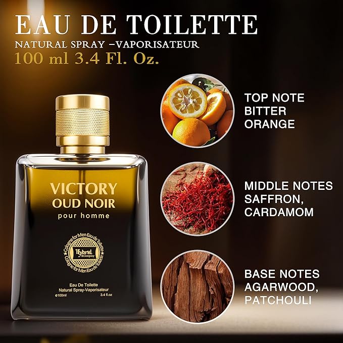 Hybrid & Company Men's Victory Oud Noir Pour Homme Eau de Toilette Vaporisateur Natural Spray 3.4 Fl Oz