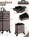 Profesional Rolling Makeup Train Case with Lid, 5 in 1 Cosmetology Case on Wheels, Large Cosmetic Trolley Organizer Travel for Hairstylist Artist Nail Beauty Salon Barber, Brown Ink