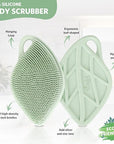 Sndyi Silicone Body Scrubber, Gentle Exfoliating Body Scrubber for Sensitive Skin, Leaf Shaped Shower Scrubber for Body with Lathering Bristles, Silicone Loofah Body Brush for Showering, Green