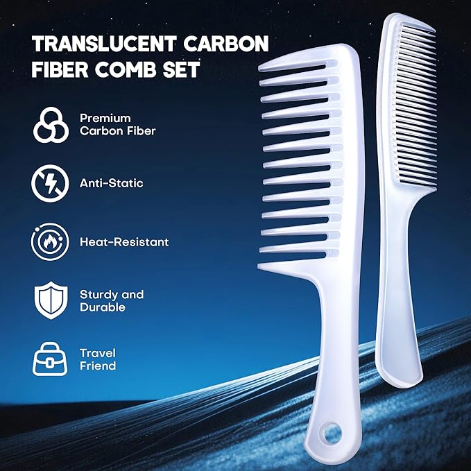 SALONSILK Combs for Women and Men, 4PCS Translucent Professional Comb Set, Wide Tooth Rat Tail Fine Tooth Set for All Hair Types