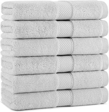 Aston & Arden Egyptian Hand Towels - Pack of 6 - Oversized Ultra Soft Thick & Absorbent, 100% Ringspun Egyptian Cotton Bathroom Towel for Spa, Hotel, 600 GSM, 16 x 30 in, Light Grey