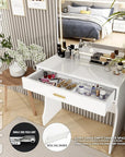 Vanity Desk, Makeup Vanity with LED Light Mirror, Small White Vanity with a Super Large Drawer and Power Outlet, 3 Color Lighting Modes Makeup Table for Bedroom, Dressing Room