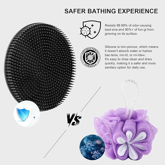 INNERNEED Food Grade Silicone Body Scrubber Gentle Exfoliating Brush for Women Men Deep Clean for All Skin Types, More Hygienic and Well Lather (Black+Dark Green+Pink)