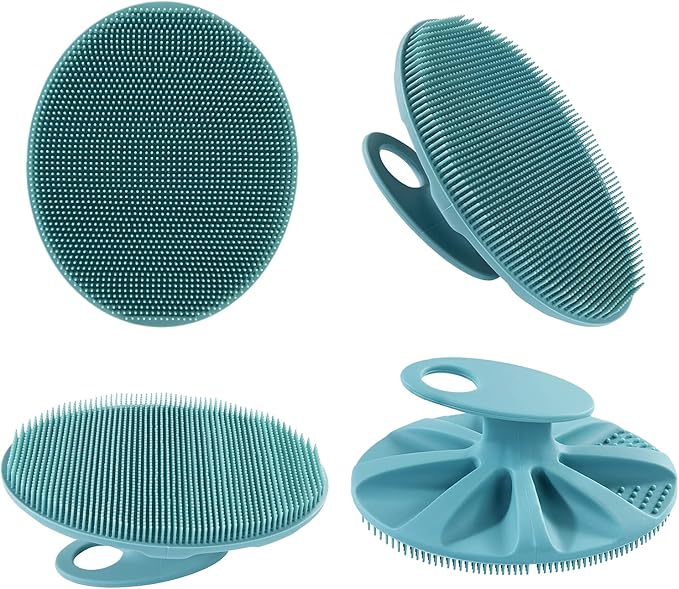 Soft Silicone Body Cleansing Brush Shower Scrubber, Gentle Exfoliating and Massage for All Kinds of Skin (Pink+Dark Green)