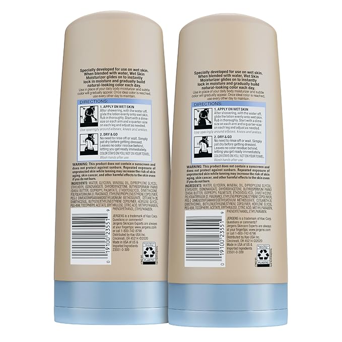 Jergens Natural Glow In Shower Lotion, Self Tanner for Medium to Deep Skin Tone, Sunless Tanning Wet Skin Lotion for Gradual, Flawless Color, 7.5 Ounce, Pack of 2