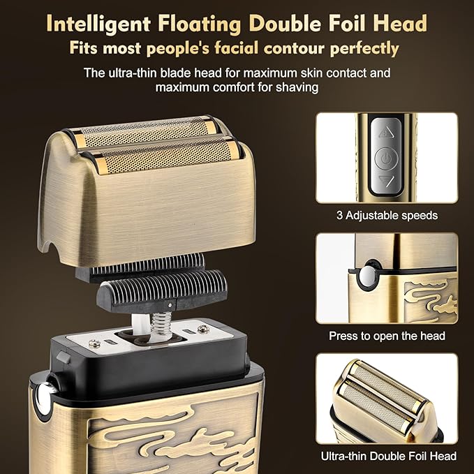 Professional Hair Clippers for Men,Hair Clippers+T-Blade Trimmer+Electric Shaver+Nose Hair Trimmer Set,4 in 1 Cordless Barber Hair Cutting Kit LCD Display Gifts (Gold)