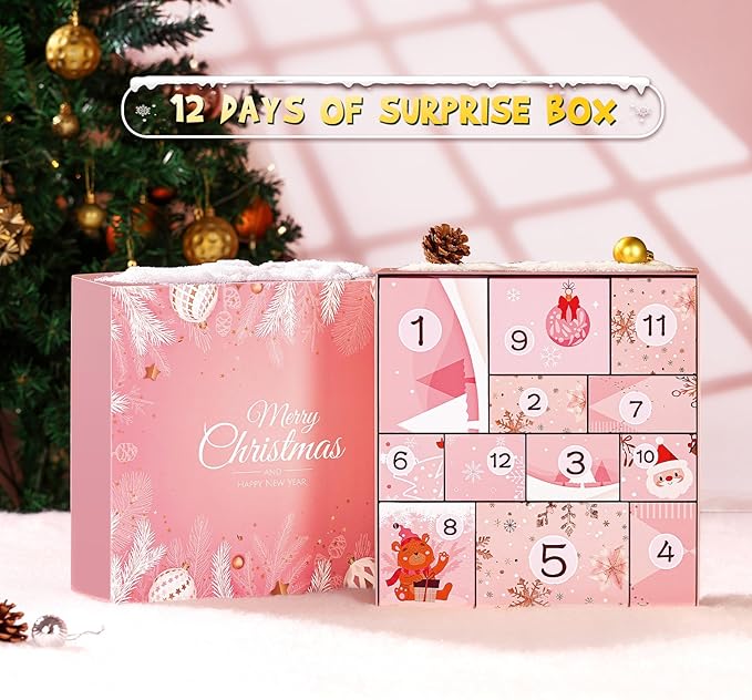 Advent Calendar 2025 Women-12 Days of Christmas Advent Calendars for Adult Women and Teen Girls, Luxury Spa Self Care Christmas Gifts Basket Countdown Calendar for Mom Wife Girlfriend Pink