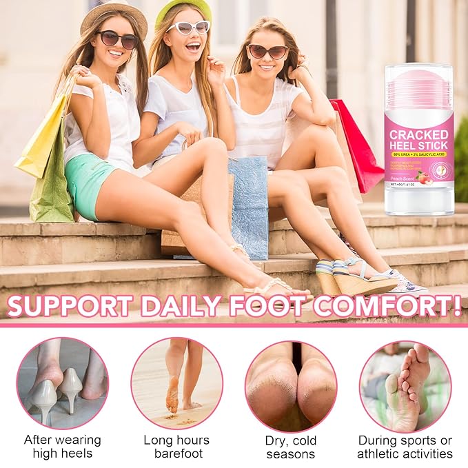 Heel Balm for Dry Cracked Feet (Peach), Urea Cream 60% Foot Balm Stick for Cracked Heel Repair - Moisturizes, Exfoliates, and Softens Dry, Thickened Skin, Callus Remover for Feet