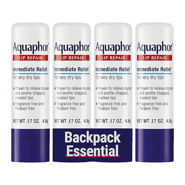 Aquaphor Lip Repair Stick with Jojoba Oil and Shea Butter, Moisturizing Lip Balms, Fragrance Free and Paraben Free, Immediately Relieves Dryness, 0.17 Oz Stick, Pack of 4