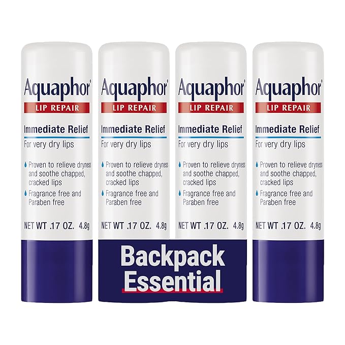 Aquaphor Lip Repair Stick with Jojoba Oil and Shea Butter, Moisturizing Lip Balms, Fragrance Free and Paraben Free, Immediately Relieves Dryness, 0.17 Oz Stick, Pack of 4