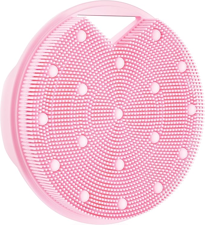 Lymphatic Drainage Silicone Body Scrubber for Shower - Exfoliating Silicone Loofah with Zinc Infused and Stiff Massage Nodes，for Improving Skin Health and Reduces Acne -Pink