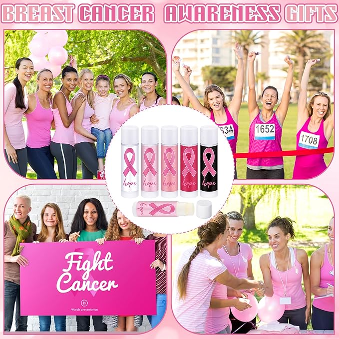 100 Pack Breast Cancer Awareness Accessories Gifts Bulk Lip Balms Favors Pink Ribbon Lip Balms Favors Breast Cancer Awareness Month Support Party Items Decorations for Women Men Survivors