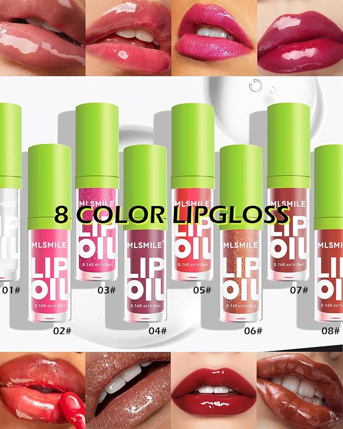 4 Colors Lip Oil Lip Glaze,Hydrating Tinted Plumping Lip Gloss,Clear Pink Shiny Glow Reviver Lip Care Oil,Longlasting Non-sticky Transparent Lip Oil,Women's Day Makeup Gift Kit for Women-SetA