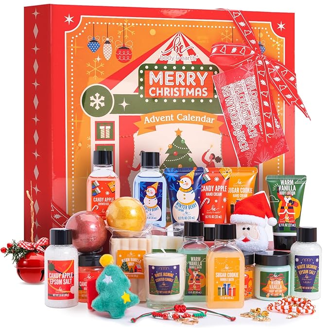 2025 Advent Calendar, New Year Gifts for Women with Hand Cream, Bubble Bath, Body Butter, Necklace, Bracelet, Brooch, Beauty Skincare Bath and Body Gift Set, 24 Days of Holiday Gift