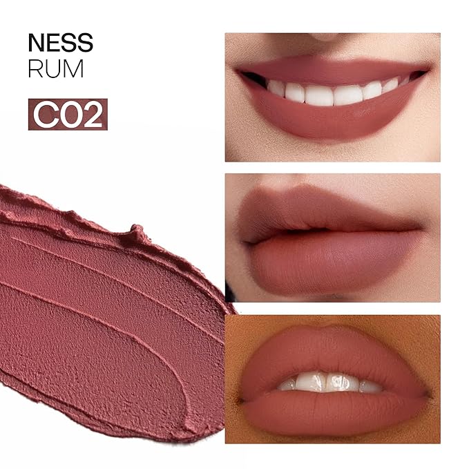 Mistine Lipstick Thai Latte Sheer Creamy Rouge Velevt Matte Finish Lipstick for Women Non-sticky C02 Ness Rum 3.5g 1 Count