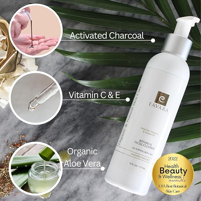 Organic Face Wash - Anti-Aging, Hydrating, Gentle Daily Cleanser for Women and Men with Coconut Oil, Aloe Vera, Activated Charcoal, and Vitamin C and E
