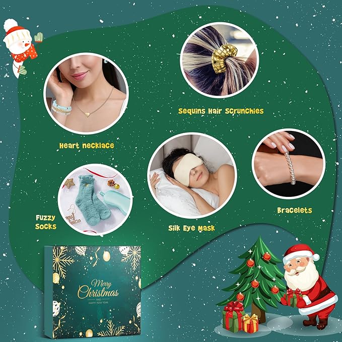 Advent Calendar 2025 Women-12 Days of Christmas Advent Calendars for Adult Women and Teen Girls, Luxury Spa Self Care Christmas Gifts Basket Countdown Calendar for Mom Wife Girlfriend Green