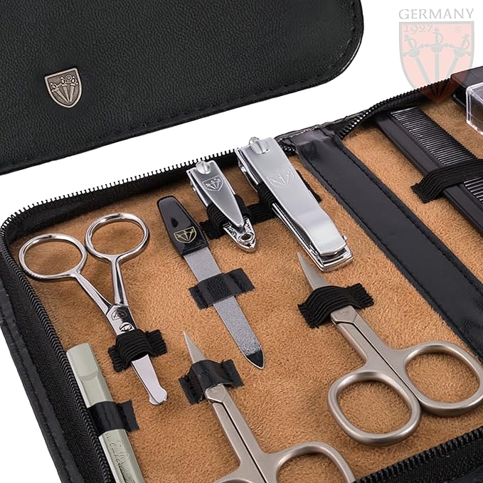 3 Swords Germany - brand quality 12 piece manicure pedicure grooming kit set for professional finger & toe nail care scissors clipper fashion leather case in gift box, Made by 3 Swords (00798)