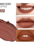 Mistine Lipstick Thai Latte Sheer Creamy Rouge Velevt Matte Finish Lipstick for Women Non-sticky C01 Rainy Iced Coffee 3.5g, 1 Count