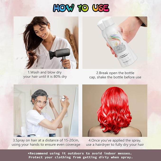 Temporary Hair Color Spray for Adults & Kids - Instant Red Dye Alternative | Non-Sticky, Washable & Gentle Formula | Party, Halloween, Costume Makeup (150 ml)
